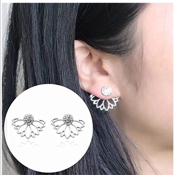 Jewelry - Lotus Flower Earrings with Clear Rhinestones